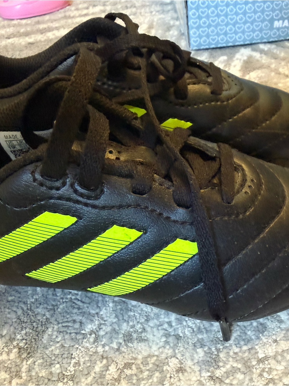 adidas Kids Black Sneakers with Neon Yellow Stripes